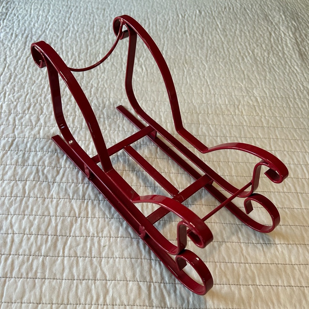 Red Metal Sleigh Christmas Decor Holiday Display Santa Reindeer Rudolph